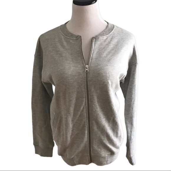 ASOS Gray Bomber Style Zip Front Sweatshirt Sz 4 - Picture 1 of 6